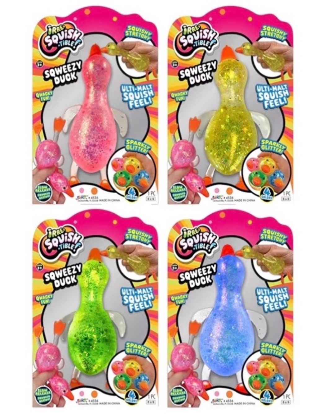 Glitter Squeezy Squishy Duck - FULL SET Of 4